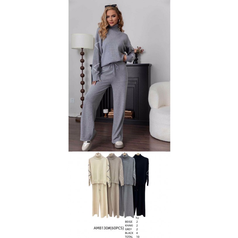 AM8130 Women's Knitted Loungewear Set with Turtleneck