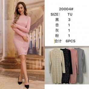 20004# - Women’s Fitted Knit Dress with Geometric Pattern